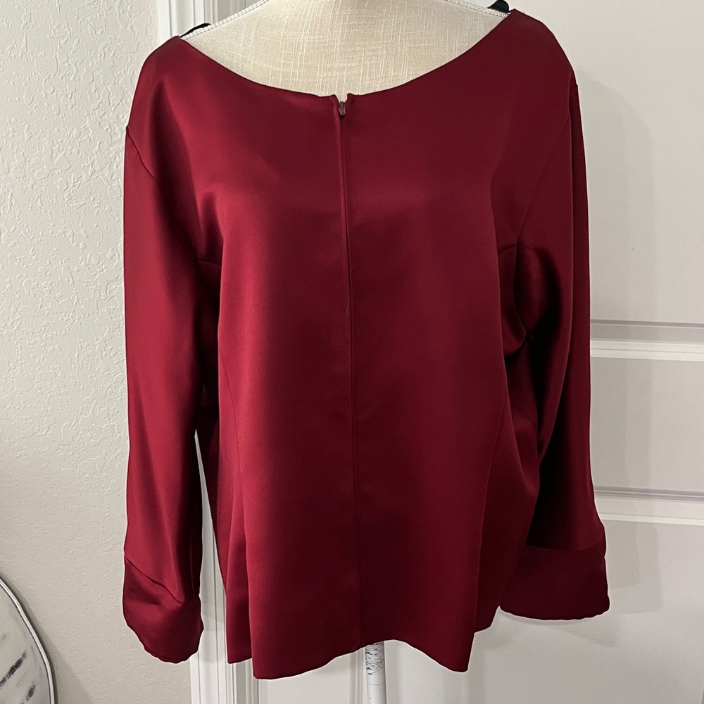 Vie by Victoria Royal Chic Burgundy Reversible Satin Blouse VTG USA RARE SZ 16 - Picture 10 of 15